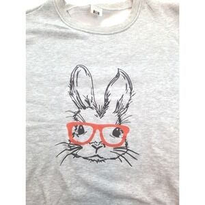 Womens 2XL Gray Crewneck Sweatshirt Cute Bunny Glasses Heart Graphic Pullover